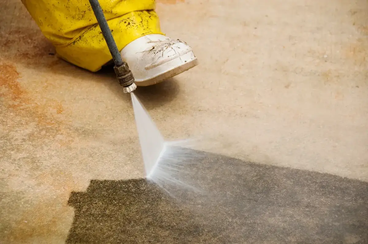 Pressure-washed driveway after professional cleaning
